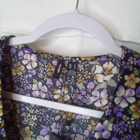 Vero Moda Dress Women S Short Long Sleeve V-Neck Floral Black Purple - Picture 12 of 16